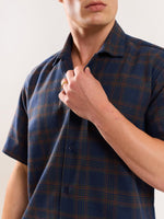 Load image into Gallery viewer, Navy Blue Checked Knit Shirt
