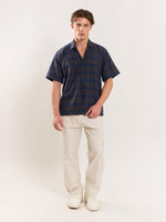 Load image into Gallery viewer, Navy Blue Checked Knit Shirt