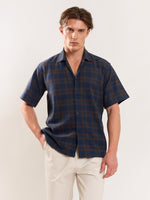 Load image into Gallery viewer, Navy Blue Checked Knit Shirt