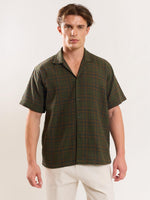 Load image into Gallery viewer, Olive Green Checked Knit Shirt