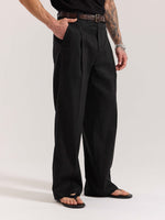 Load image into Gallery viewer, Black Linen Baggy Fit Trousers