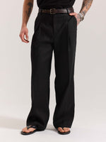 Load image into Gallery viewer, Black Linen Baggy Fit Trousers