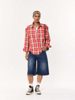 Load image into Gallery viewer, Light-Washed Red Oversized Cropped Shirt