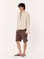 Load image into Gallery viewer, Light Beige Crinkled Checkered Cropped Shirt