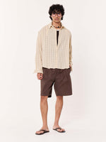 Load image into Gallery viewer, Light Beige Crinkled Checkered Cropped Shirt