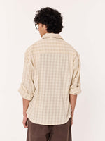 Load image into Gallery viewer, Light Beige Crinkled Checkered Cropped Shirt