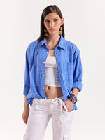 Load image into Gallery viewer, Light Blue Checkered Cropped Shirt