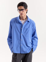 Load image into Gallery viewer, Light Blue Checkered Cropped Shirt