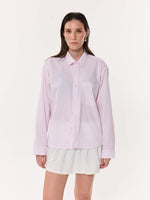 Load image into Gallery viewer, Light Pink Pinstriped Oversized Cropped Shirt