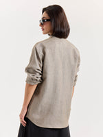 Load image into Gallery viewer, Light Taupe Striped Irish Linen Shirt