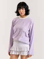 Load image into Gallery viewer, Lilac Striped Loose Fit Cropped T-Shirt