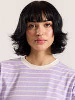Load image into Gallery viewer, Lilac Striped Loose Fit Cropped T-Shirt