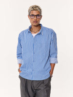 Load image into Gallery viewer, Mid Blue & White Striped Poplin Oversized Cropped Shirt