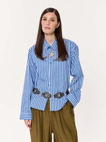 Load image into Gallery viewer, Mid Blue & White Striped Poplin Oversized Cropped Shirt