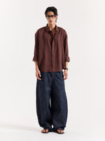 Load image into Gallery viewer, Mocha Brown Linen Cropped Shirt
