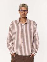 Load image into Gallery viewer, Mocha Striped Oversized Cropped Shirt