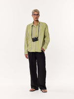 Load image into Gallery viewer, Moss Green Striped Oversized Cropped Shirt