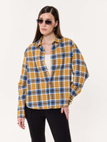 Load image into Gallery viewer, Mustard Yellow Multichecked Oversized Cropped Shirt