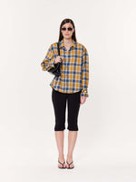 Load image into Gallery viewer, Mustard Yellow Multichecked Oversized Cropped Shirt