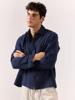 Load image into Gallery viewer, Navy Blue Gauze Holiday Shirt