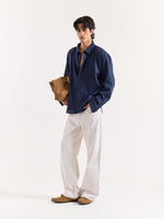 Load image into Gallery viewer, Navy Linen Cropped Shirt