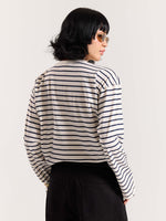 Load image into Gallery viewer, Navy Striped Loose Fit Cropped T-Shirt