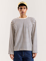 Load image into Gallery viewer, Navy Striped Loose Fit Cropped T-Shirt