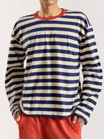 Load image into Gallery viewer, Navy & Cream Thick Striped Loose Fit Cropped T-Shirt