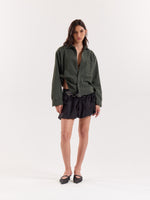 Load image into Gallery viewer, Olive & Black Striped Seersucker Cropped Shirt