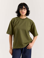Load image into Gallery viewer, Olive Green Loose Fit Cropped T-Shirt