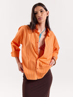 Load image into Gallery viewer, Orange Striped Poplin Cropped Shirt