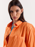 Load image into Gallery viewer, Orange Striped Poplin Cropped Shirt