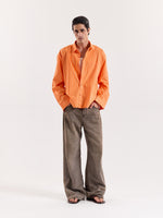 Load image into Gallery viewer, Orange Striped Poplin Cropped Shirt