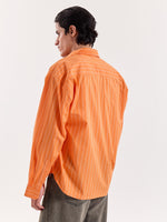 Load image into Gallery viewer, Orange Striped Poplin Cropped Shirt