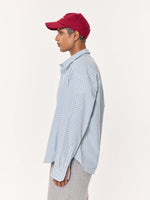Load image into Gallery viewer, Pale Blue Poplin Checked Oversized Cropped Shirt