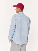 Load image into Gallery viewer, Pale Blue Poplin Checked Oversized Cropped Shirt
