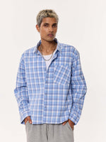 Load image into Gallery viewer, Pastel Blue Checkered Oversized Cropped Shirt