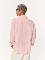 Load image into Gallery viewer, Peach & White Checkered Oversized Cropped Shirt