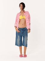 Load image into Gallery viewer, Peaches Printed Striped Cropped Shirt