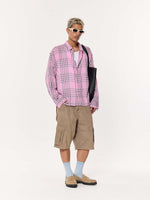 Load image into Gallery viewer, Pink & Black Tartan Oversized Cropped Shirt