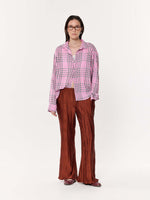 Load image into Gallery viewer, Pink & Black Tartan Oversized Cropped Shirt
