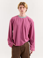 Load image into Gallery viewer, Pink & Mint Striped Loose Fit Cropped T-Shirt