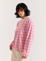 Load image into Gallery viewer, Pink & Orange Striped Loose Fit Cropped T-Shirt