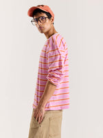 Load image into Gallery viewer, Pink & Orange Striped Loose Fit Cropped T-Shirt