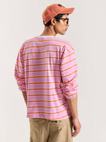 Load image into Gallery viewer, Pink & Orange Striped Loose Fit Cropped T-Shirt