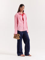 Load image into Gallery viewer, Pink & Red Striped Seersucker Cropped Shirt