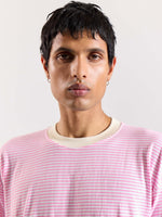 Load image into Gallery viewer, Pink & White Striped Loose Fit Cropped T-Shirt
