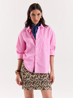 Load image into Gallery viewer, Pink & White Striped Poplin Cropped Shirt