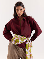 Load image into Gallery viewer, Red & Black Striped Seersucker Cropped Shirt