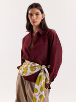 Load image into Gallery viewer, Red & Black Striped Seersucker Cropped Shirt